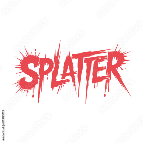 Bold graphic design featuring a striking red text declaring Splatter on a plain background