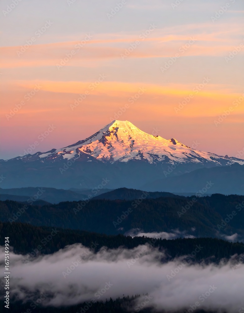 Fototapeta premium Mountain Sunset View from Distant Ridge