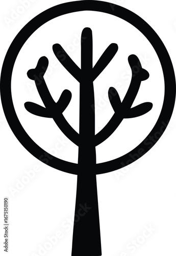 Simple stylized tree icon enclosed in a circle representing nature growth and organic design elements for digital and print applications