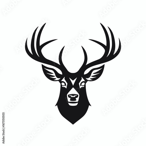 Elegant stag deer head illustration in strong black silhouette.