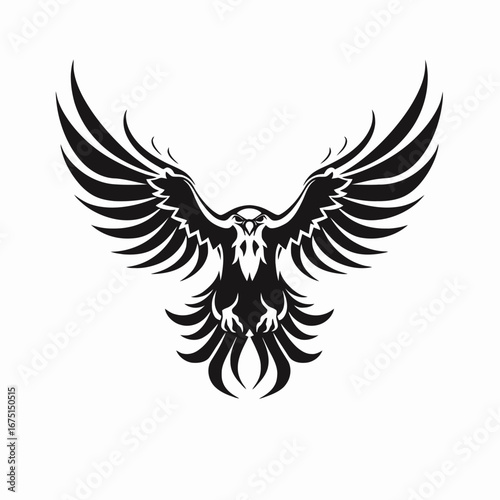 Bold soaring eagle displaying its wings, creating a striking silhouette