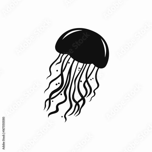 Graceful sea creature, a black jellyfish, dances in a stylized silhouette