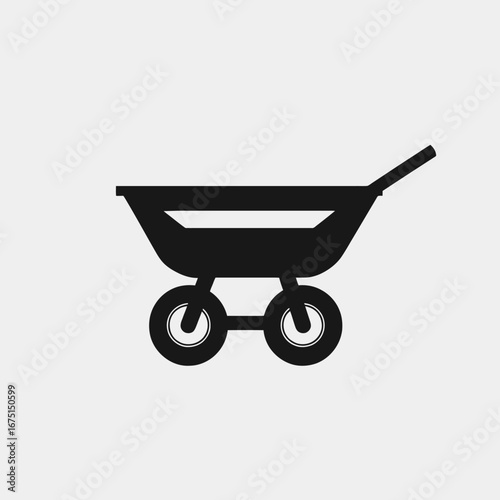 Simplified garden wheelbarrow illustration for agriculture work and tool silhouette