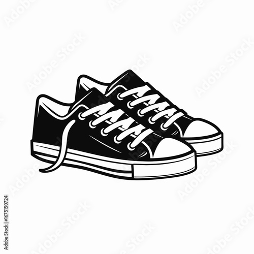 Stylish low top sneakers in vector graphic shoe footwear silhouette