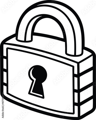 Vector security icon on a metal button, symbolizing a closed padlock for safe internet access