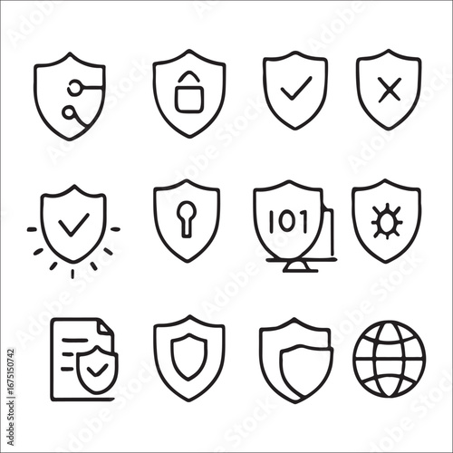 Security Shield Icons Set For Web and App Design Data Protection Cybersecurity Concepts Network Security and Safety Online Security Symbols