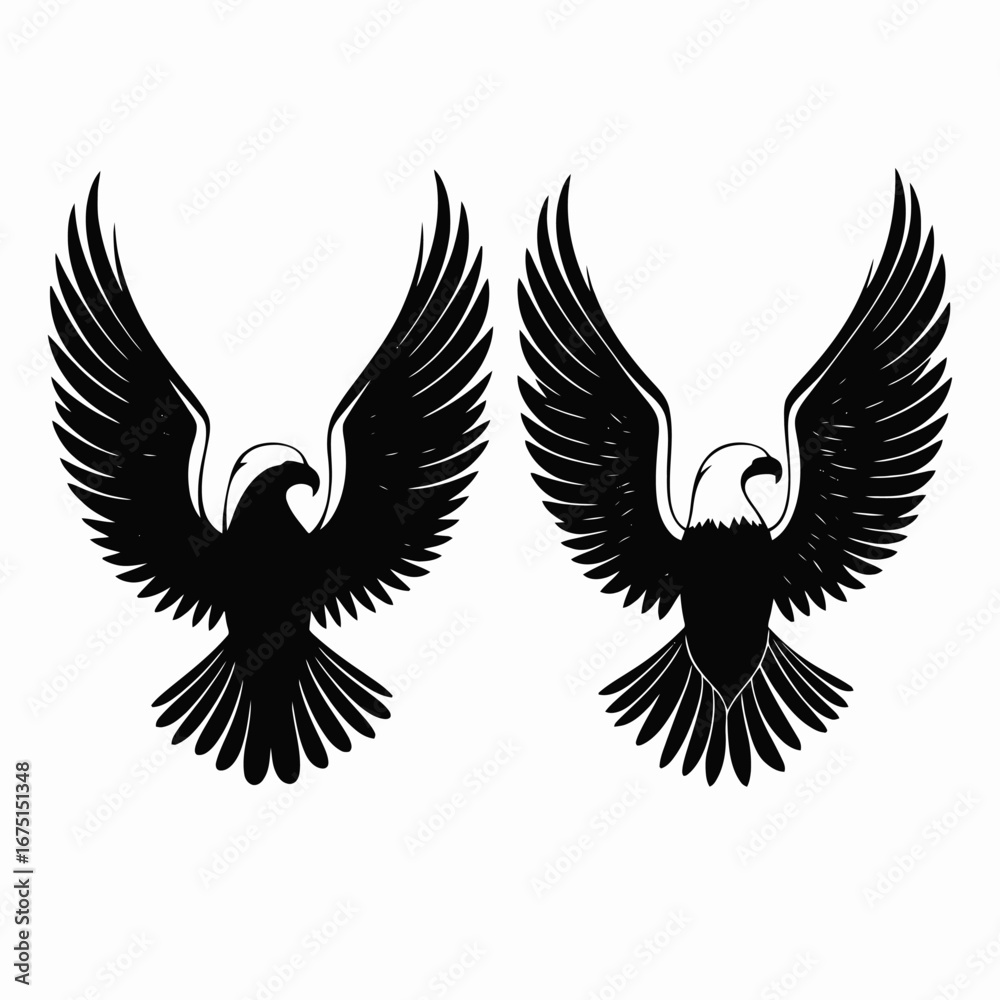 Obraz premium Two majestic eagles soar, showcasing power in a vector silhouette