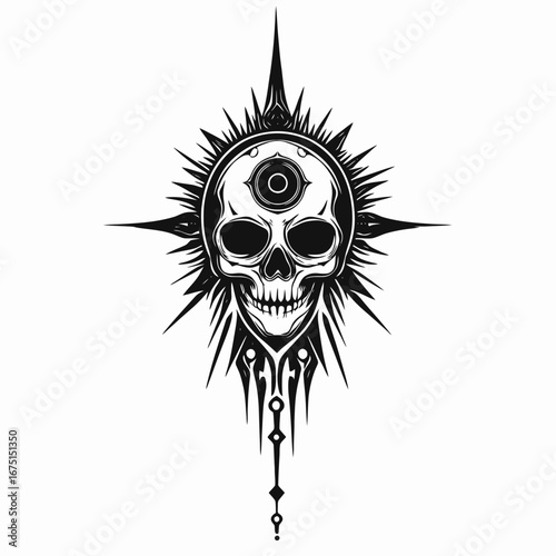 Intricate skull with a third eye, detailed gothic art silhouette