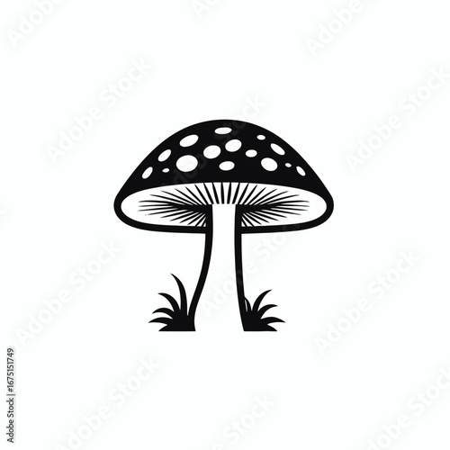 Simple toadstool illustration stands on the ground as a silhouette