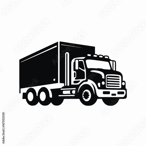Commercial transport freight truck detailed vector graphic isolated black silhouette