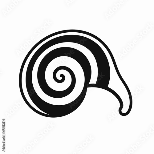 Elegant abstract spiral seashell design, graphic art isolated minimal silhouette