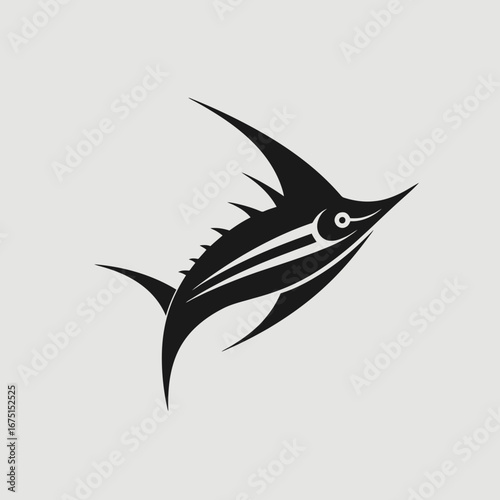Graphic swordfish illustration, bold design, striking, nautical sea animal silhouette