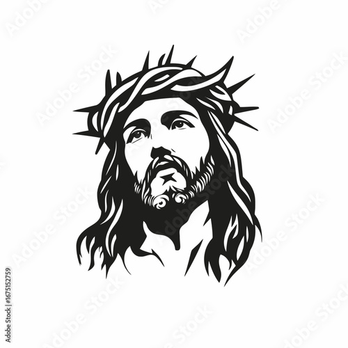 Detailed jesus christ portrait vector illustration religion faith spiritual silhouette