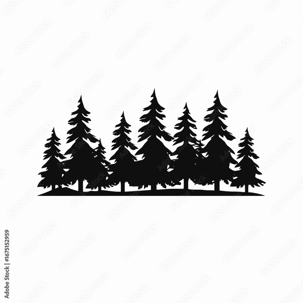 Obraz premium Mysterious dark pine forest trees standing in stark contrast silhouette