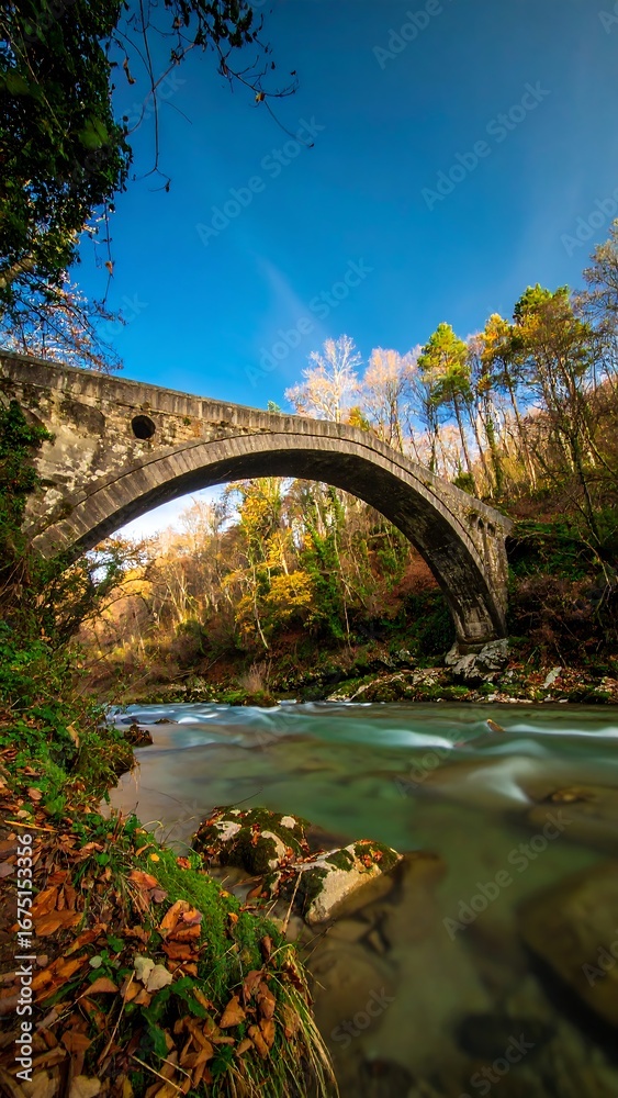 Obraz premium Autumnal Bridge Over River