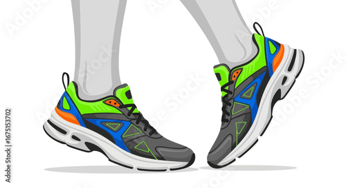 Colorful running shoes displayed on a white surface for active lifestyle