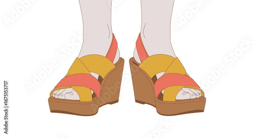 Colorful Summer Wedge Sandals Featuring Criss-Cross Straps and Platform Sole