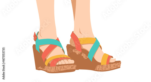 Colorful wedge sandals illustration for summer fashion concepts