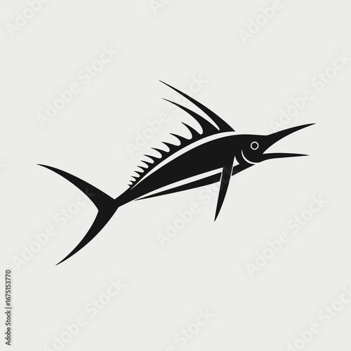 Majestic black marlin fish design facing right isolated animal silhouette