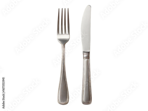 Elegant silver fork and knife on black background, Isolated On White Background, Png Transparent