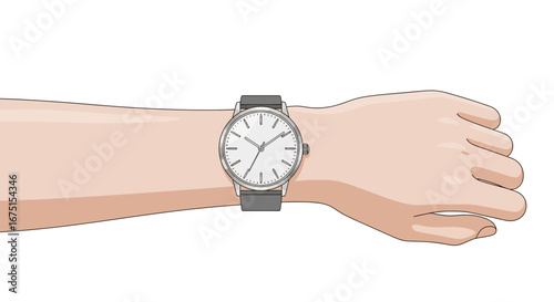 Elegant wrist watch on a human arm, depicting subtle time-telling accessory