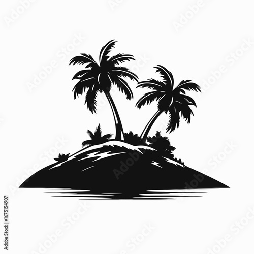 Tropical paradise island featuring palm trees creates a stunning graphic silhouette