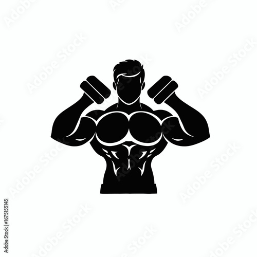 Muscular fitness man training body building weights lifting strong silhouette