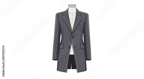 Stylish dark grey overcoat on a mannequin for formal wear presentation