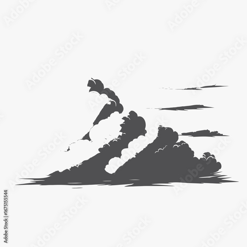 Dramatic clouds and atmospheric conditions presented in stark grayscale weather silhouette