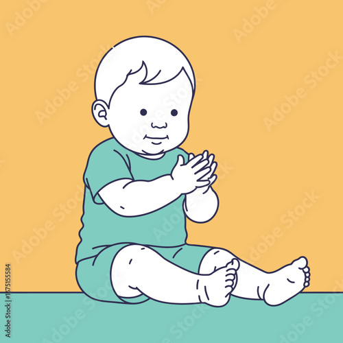 Child Playing with Hands, Indoor Environment, 2D Illustration, Cheerful Atmosphere, Silhouette Style