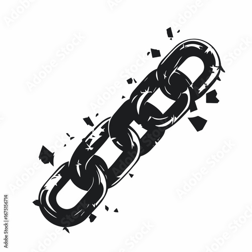Strong broken metal chain isolated on white background vector dramatic silhouette