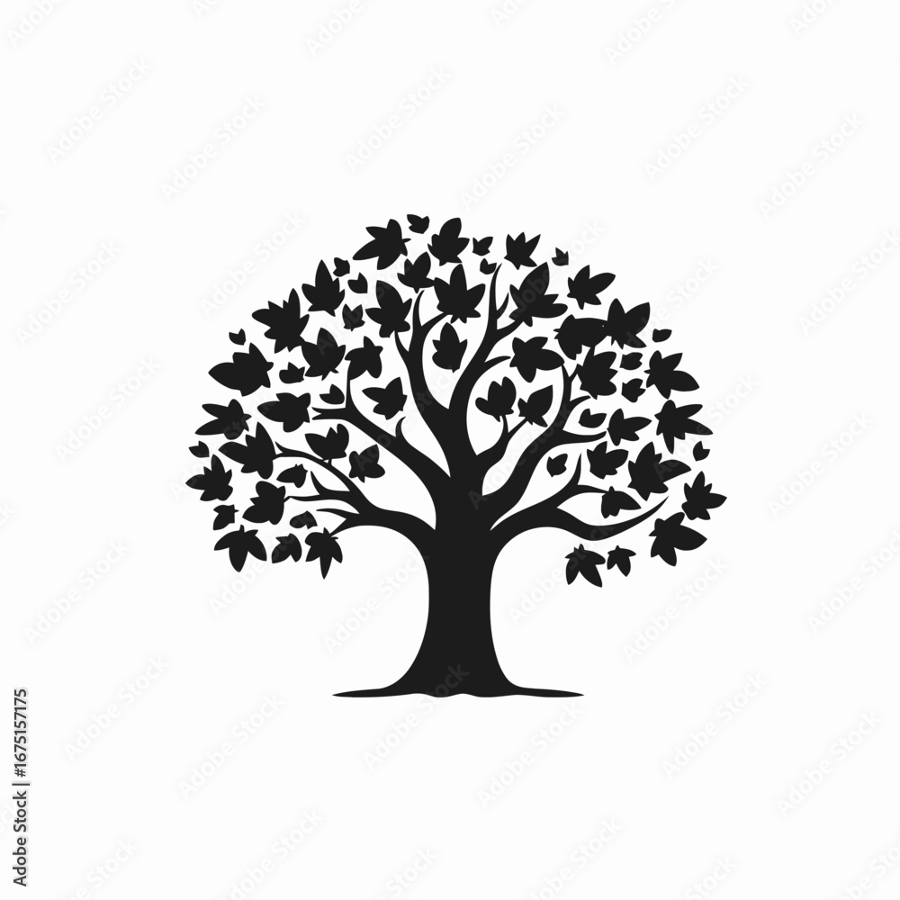 Fototapeta premium Artistic tree with leaves, a graphic nature representation silhouette