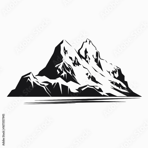 Striking rocky mountain range with jagged peaks rendered as vector silhouette
