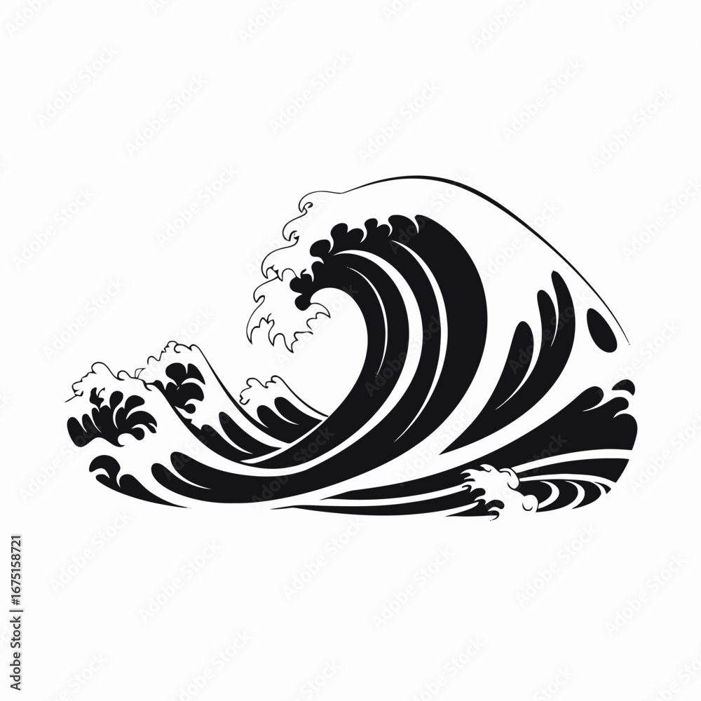 Naklejka premium Bold ocean wave illustration for logos creating unique monochrome silhouette