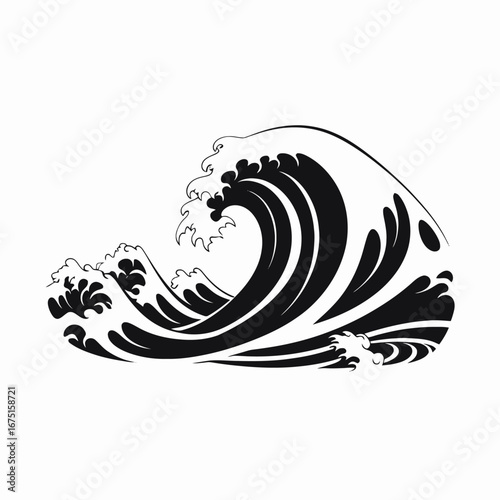 Bold ocean wave illustration for logos creating unique monochrome silhouette