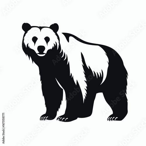 Majestic panda bear boldly standing, captured in a striking monochrome silhouette