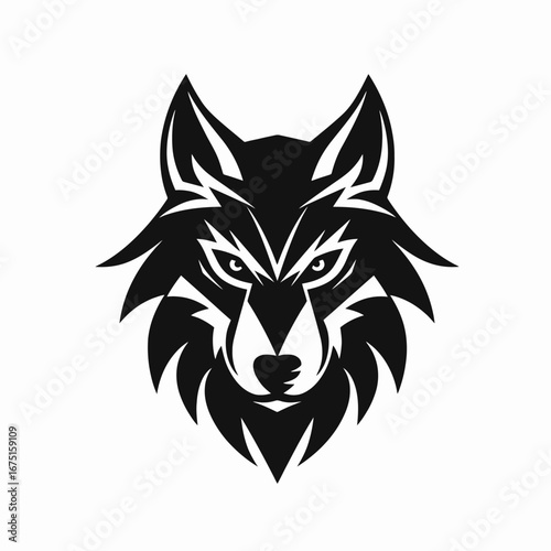 Striking black and white animalistic wolf head powerful mascot style vector silhouette