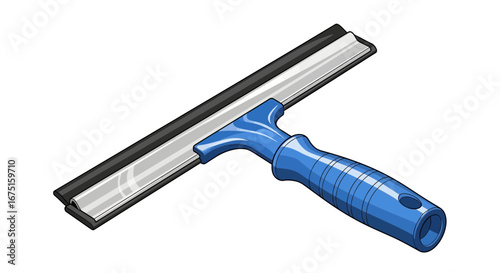 Vivid Blue Window Squeegee Illustration on Isolated White Background