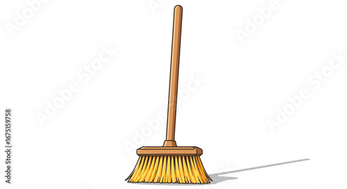Artistic depiction of an isolated broom on a white background, ready to clean