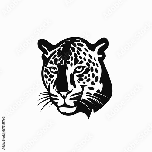 Striking head of leopard facing front bold graphic style silhouette