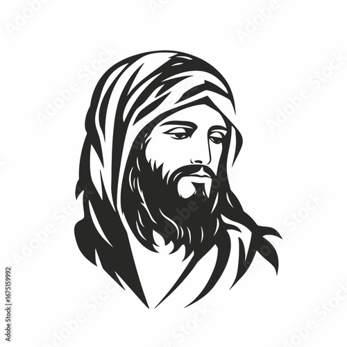 Symbolic depiction of Jesus Christ in monochromatic religious portrait illustration silhouette