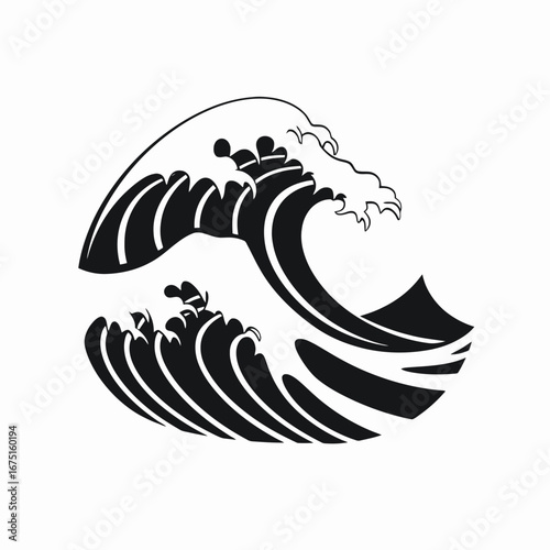 Striking and powerful ocean wave crests into the beach front silhouette