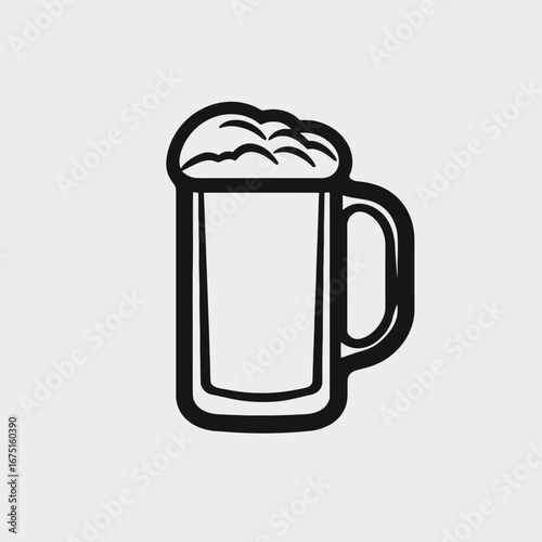 Minimalist beer mug with foam head illustration and simple black silhouette