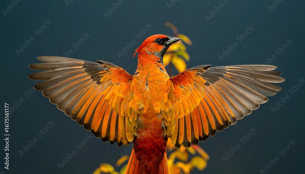 Obraz premium Striking orange bird in flight