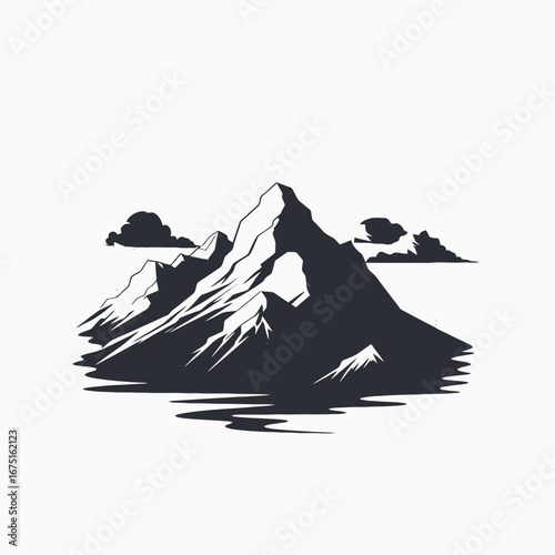 Striking mountain peak view contrasted against the sky landscape vector silhouette