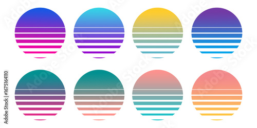 80s Retro Futuristic Suns,Vaporwave Circle Sunset,Retro Sunset Aesthetic