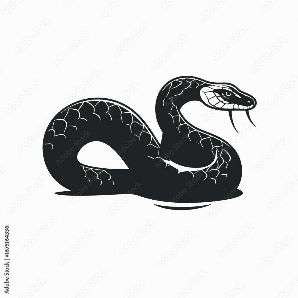 Obraz premium Striking image depicting a stylized viper in black on white background silhouette