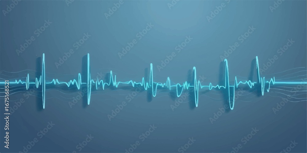 Obraz premium An abstract blue background shows a vibrant blue EKG heartbeat graph, a powerful illustration of medical technology