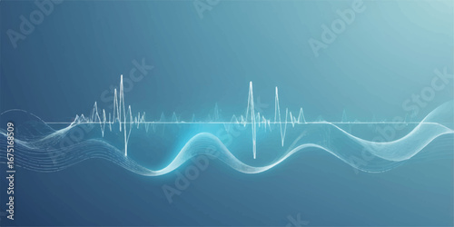 Abstract blue background with a medical EKG monitor line showing a healthy heartbeat