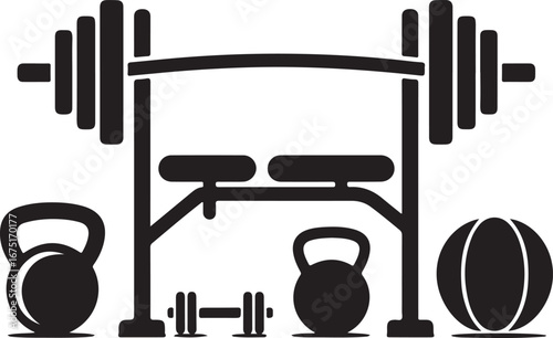 Gym workout equipment collection for strength training